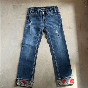 Rock Revival Women's Blue Jeans with Red Embroidery